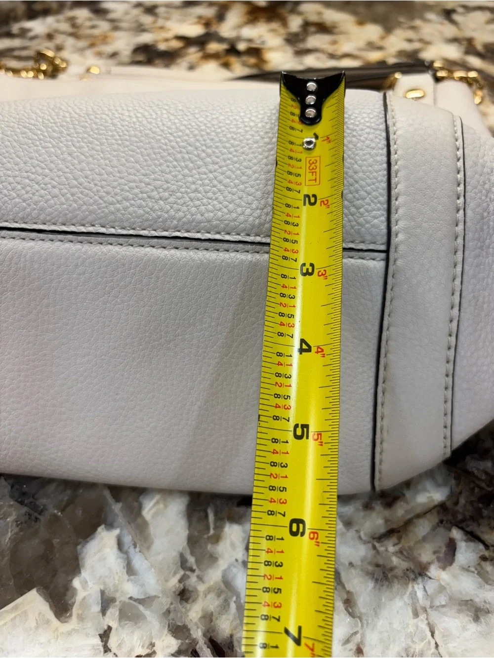 Michael Kors White Pebbled Leather Shoulder Tote with Gold Chain Detail